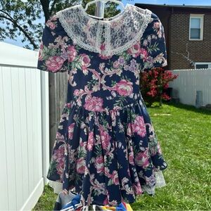 VTG 90s LACE SMOCKED FLORAL PRINT DRESS GIRLS SIZE 6 PRAIRIE COTTAGE CORE
